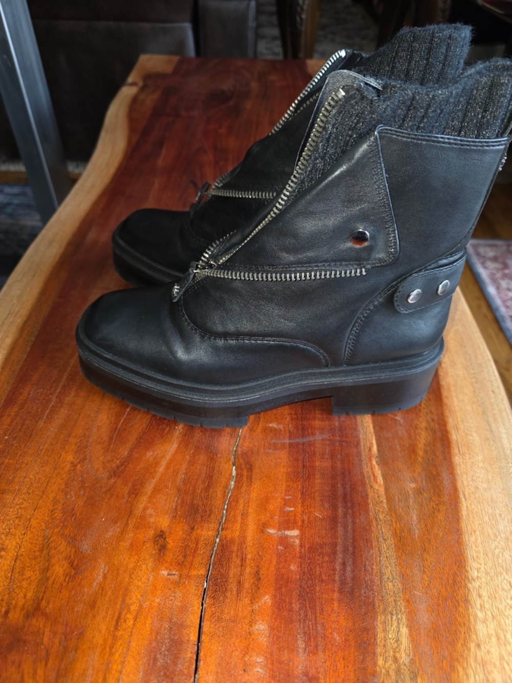Sam Edelman Black Leather Zip-Front Moto Ankle Boots